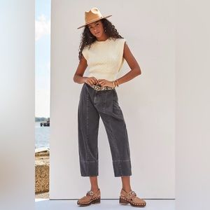 Anthropologie Pilcro High-Rise Straight Pleated Crop Jeans Parachute Barrel